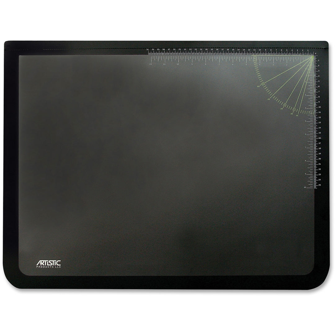 Image of Artistic® Desk Pad with Transparent Lift-Top Overlay and Antimicrobial Protection, 22" x 17", Black Pad, Transparent Frost Overlay