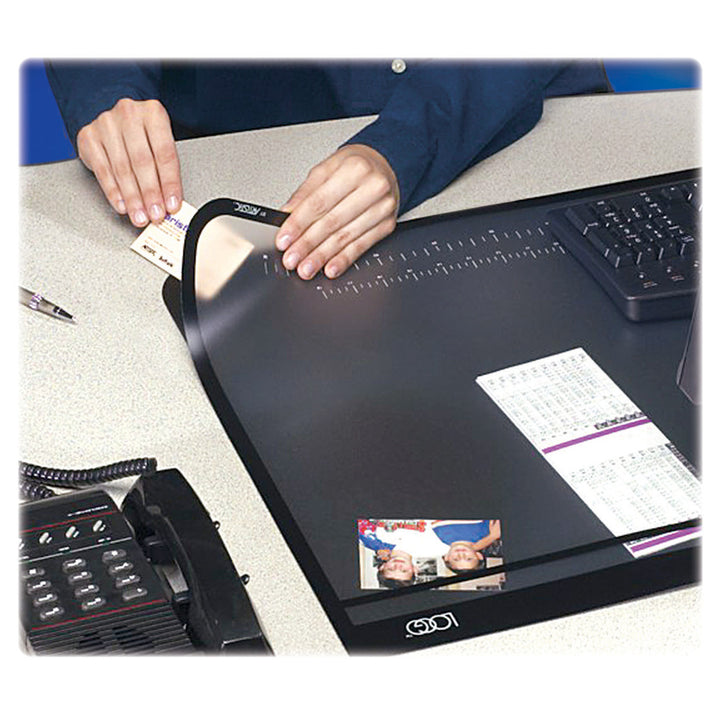 Image of Artistic® Desk Pad with Transparent Lift-Top Overlay and Antimicrobial Protection, 22" x 17", Black Pad, Transparent Frost Overlay