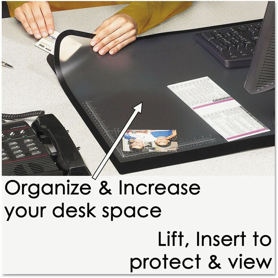 Image of Artistic® Desk Pad with Transparent Lift-Top Overlay and Antimicrobial Protection, 22" x 17", Black Pad, Transparent Frost Overlay
