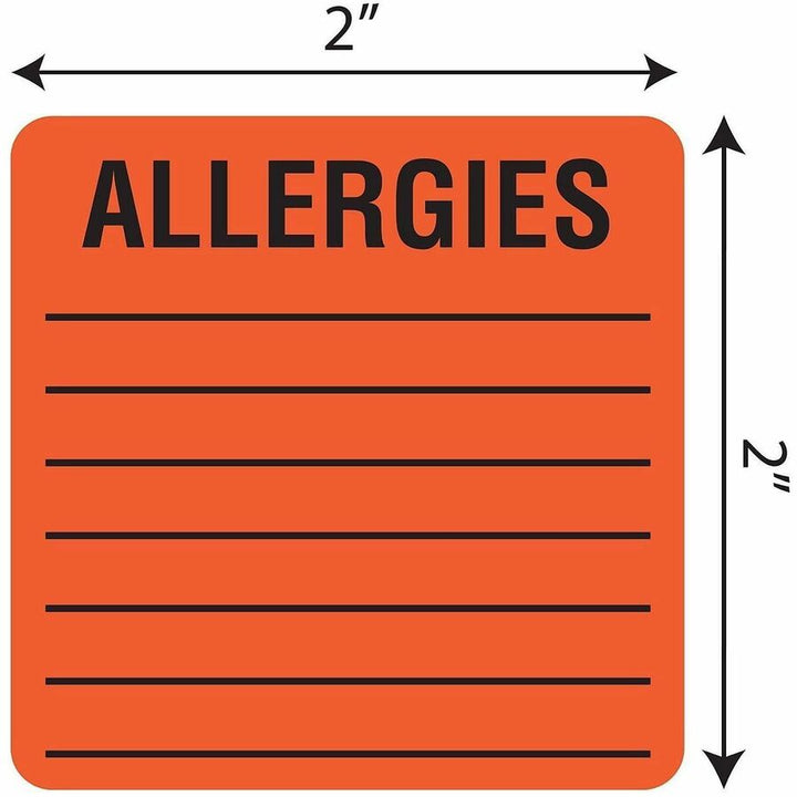 Image of Tabbies® Allergy Warning Labels, Allergies, 2 X 2, Fluorescent Red, 500/roll