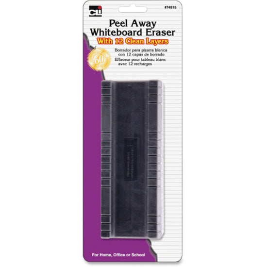 Image of Charles Leonard® White Board Eraser,Peel-Away,w/12 Disposable Pads,5",BK/WE