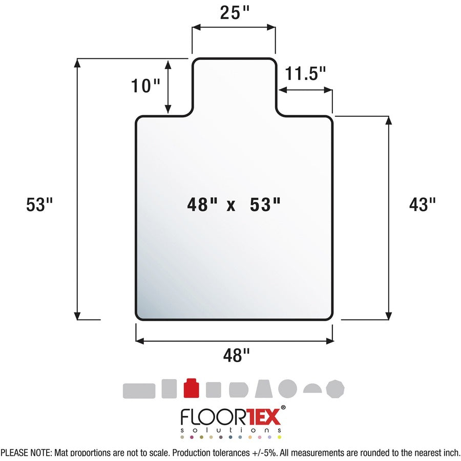 Image of Floortex® Chairmat, Low/Med Pile, Lip 10"x25", 48"x53", Clear