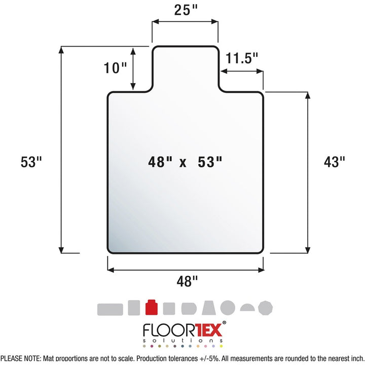 Image of Floortex® Chairmat, Low/Med Pile, Lip 10"x25", 48"x53", Clear