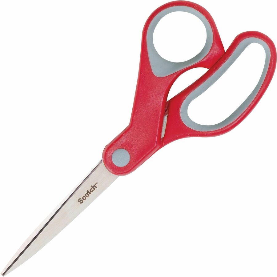 Image of Scotch® Multi-Purpose Scissors, 7" Long, 3.38" Cut Length, Straight Gray/Red Handle