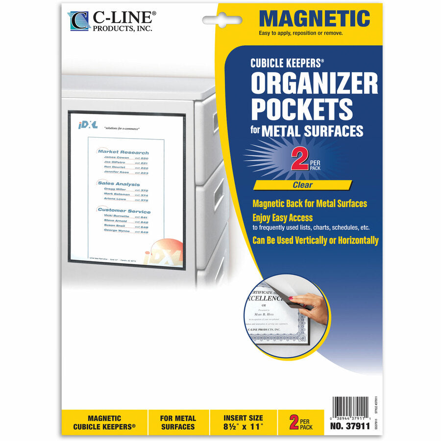 Image of C-Line® Magnetic Cubicle Keepers Display Holders, 9.2 x 11.69, Magnetic Mount, Clear, 2/Pack
