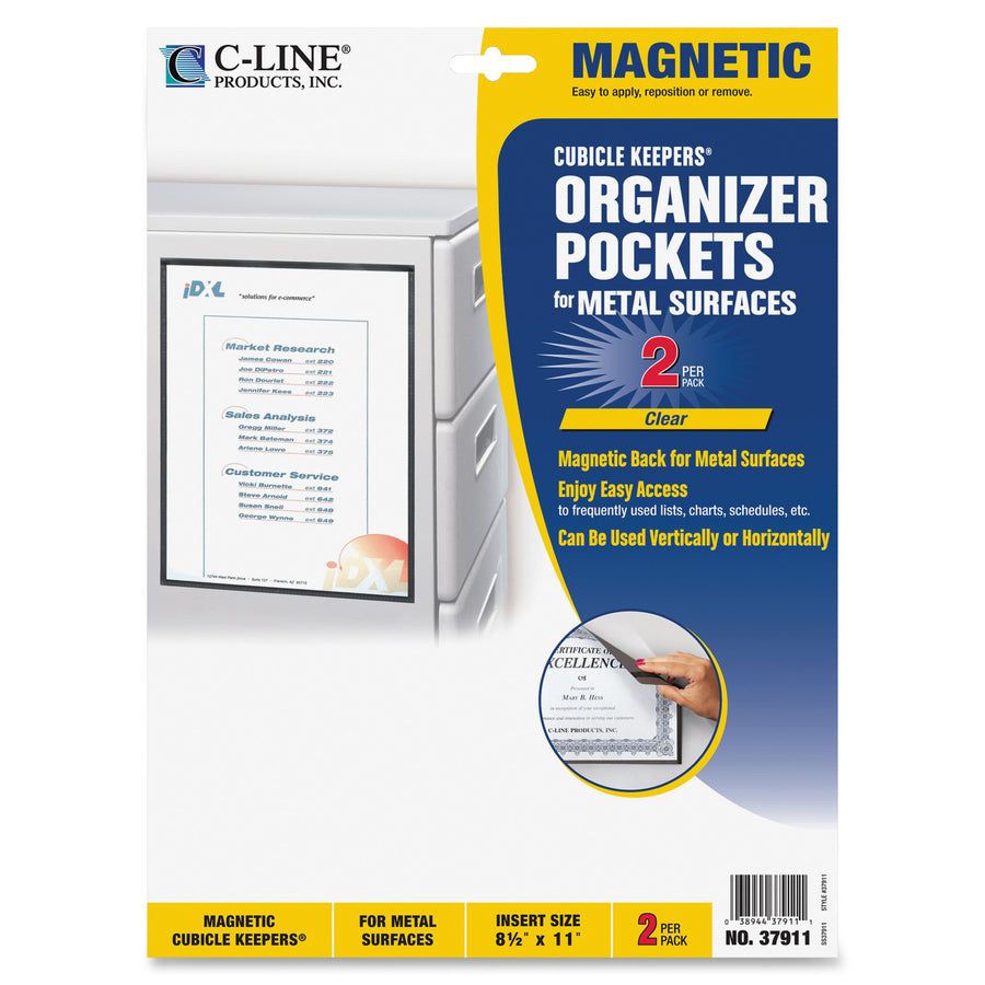Image of C-Line® Magnetic Cubicle Keepers Display Holders, 9.2 x 11.69, Magnetic Mount, Clear, 2/Pack