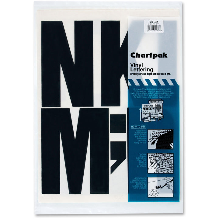 Image of Chartpak® Press-On Vinyl Self-Adhesive Uppercase Letters, 6" Tall, Black Characters, 38/Pack