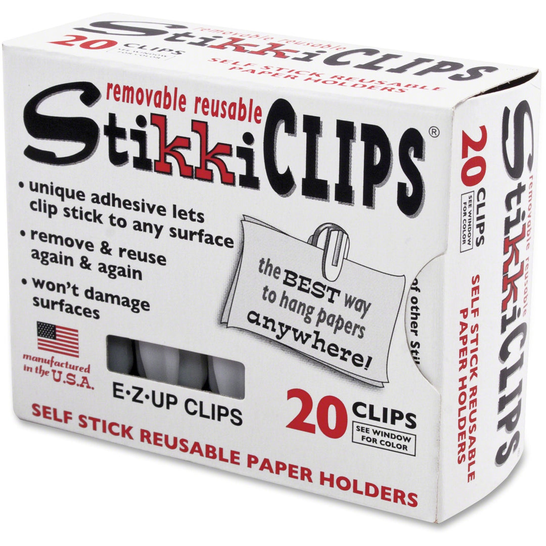 Image of Advantus 01220 StikkiClips Adhesive Clips, for Paper, Notes, List, Artwork, Project, Schedule, White, 20 / Each