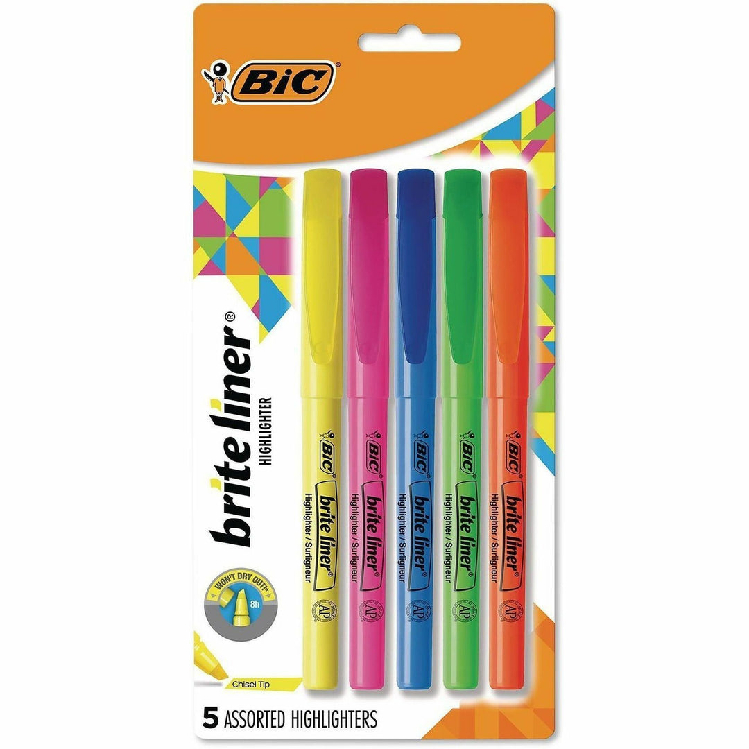 Image of BIC® Brite Liner Highlighter, Assorted Ink Colors, Chisel Tip, Assorted Barrel Colors, 5/set
