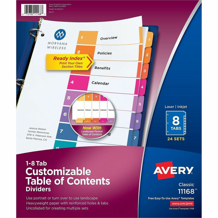 Image of Avery® Customizable TOC Ready Index Multicolor Tab Dividers, Uncollated, 8-Tab, 1 to 8, 11 x 8.5, White, 24 Sets