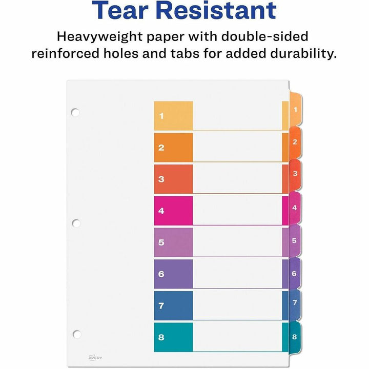 Image of Avery® Customizable TOC Ready Index Multicolor Tab Dividers, Uncollated, 8-Tab, 1 to 8, 11 x 8.5, White, 24 Sets
