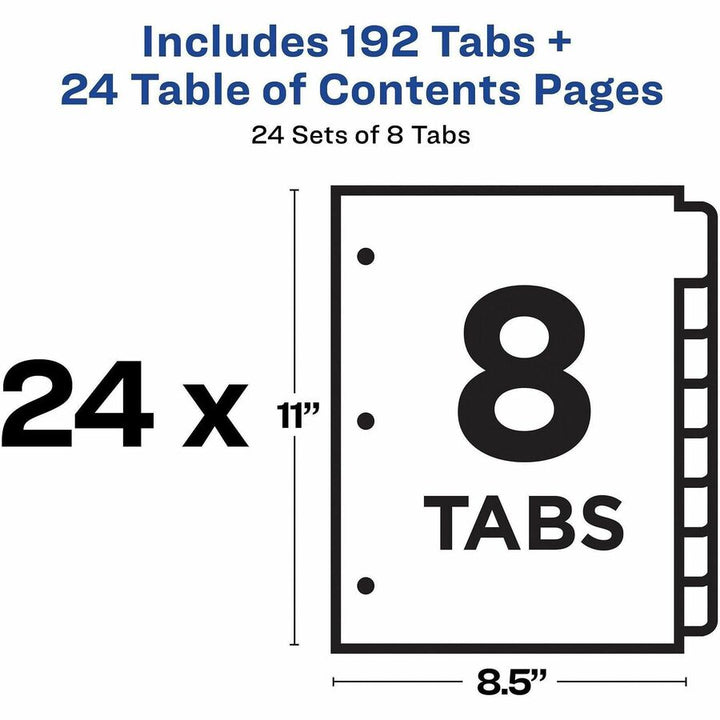 Image of Avery® Customizable TOC Ready Index Multicolor Tab Dividers, Uncollated, 8-Tab, 1 to 8, 11 x 8.5, White, 24 Sets