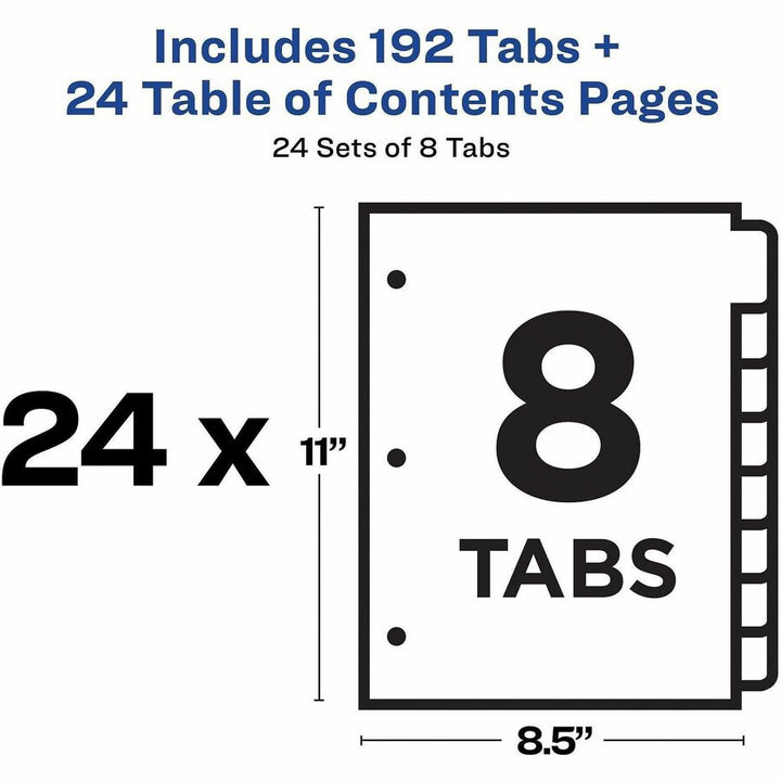 Image of Avery® Customizable TOC Ready Index Multicolor Tab Dividers, Uncollated, 8-Tab, 1 to 8, 11 x 8.5, White, 24 Sets