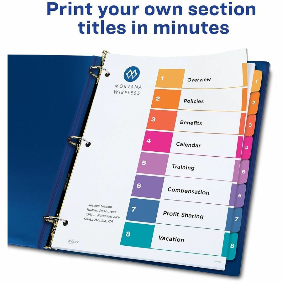 Image of Avery® Customizable TOC Ready Index Multicolor Tab Dividers, Uncollated, 8-Tab, 1 to 8, 11 x 8.5, White, 24 Sets