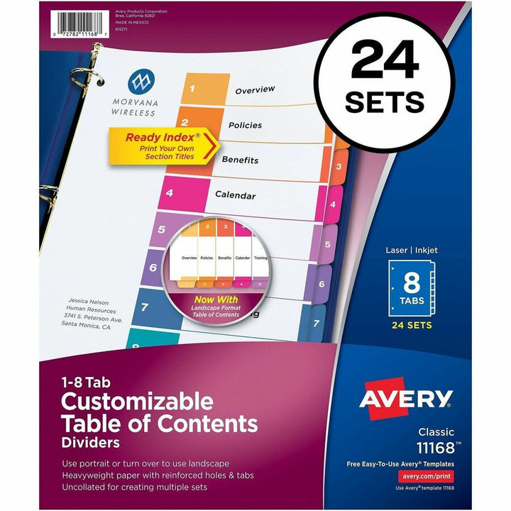 Image of Avery® Customizable TOC Ready Index Multicolor Tab Dividers, Uncollated, 8-Tab, 1 to 8, 11 x 8.5, White, 24 Sets
