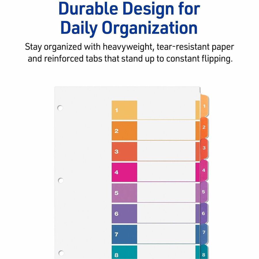 Image of Avery® Customizable TOC Ready Index Multicolor Tab Dividers, Uncollated, 8-Tab, 1 to 8, 11 x 8.5, White, 24 Sets