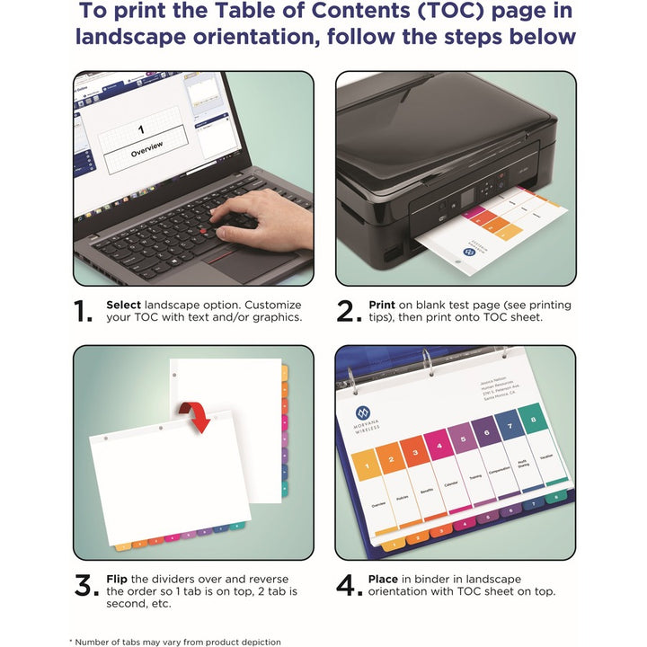 Image of Avery® Customizable TOC Ready Index Multicolor Tab Dividers, Uncollated, 10-Tab, 1 to 10, 11 x 8.5, White, 24 Sets