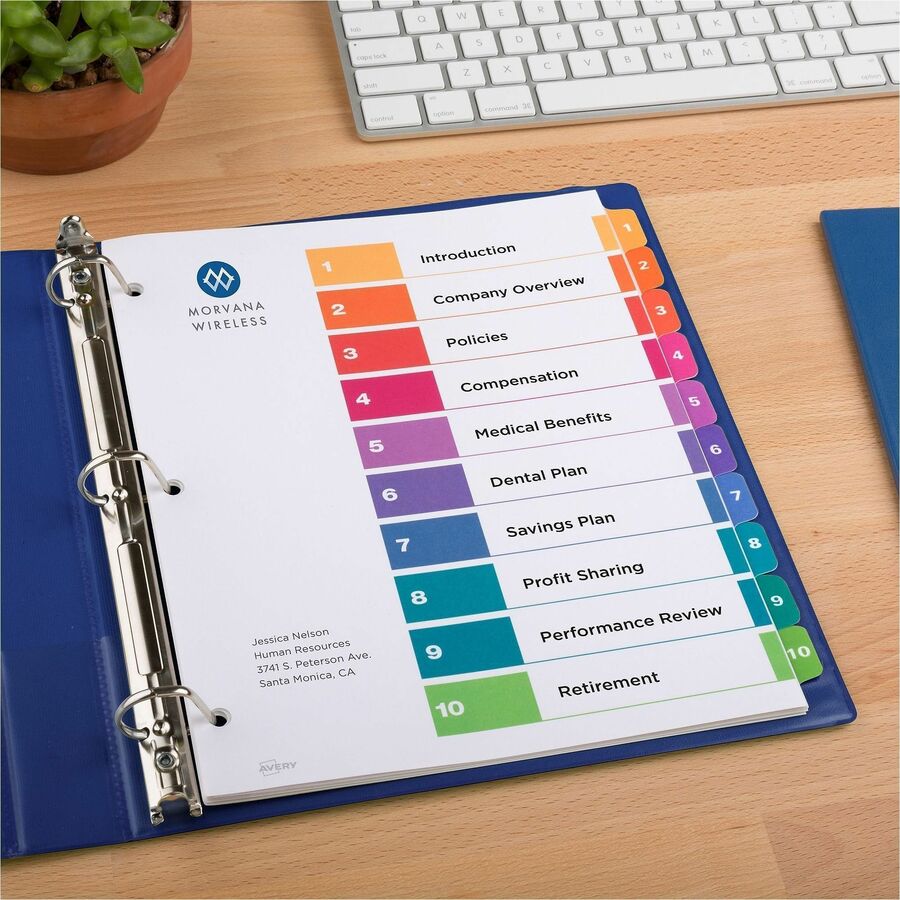 Image of Avery® Customizable TOC Ready Index Multicolor Tab Dividers, Uncollated, 10-Tab, 1 to 10, 11 x 8.5, White, 24 Sets