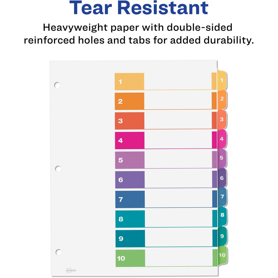 Image of Avery® Customizable TOC Ready Index Multicolor Tab Dividers, Uncollated, 10-Tab, 1 to 10, 11 x 8.5, White, 24 Sets