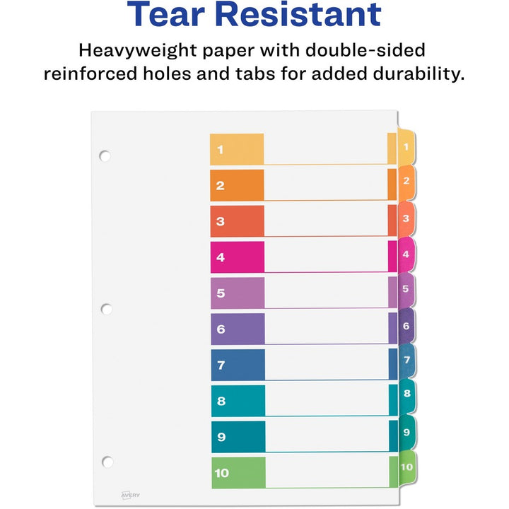 Image of Avery® Customizable TOC Ready Index Multicolor Tab Dividers, Uncollated, 10-Tab, 1 to 10, 11 x 8.5, White, 24 Sets