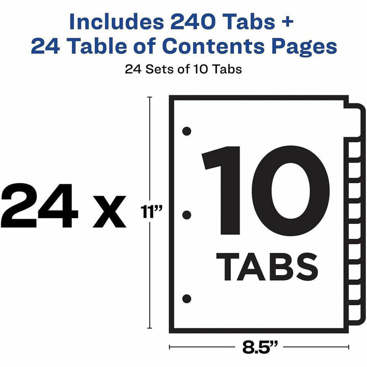 Image of Avery® Customizable TOC Ready Index Multicolor Tab Dividers, Uncollated, 10-Tab, 1 to 10, 11 x 8.5, White, 24 Sets
