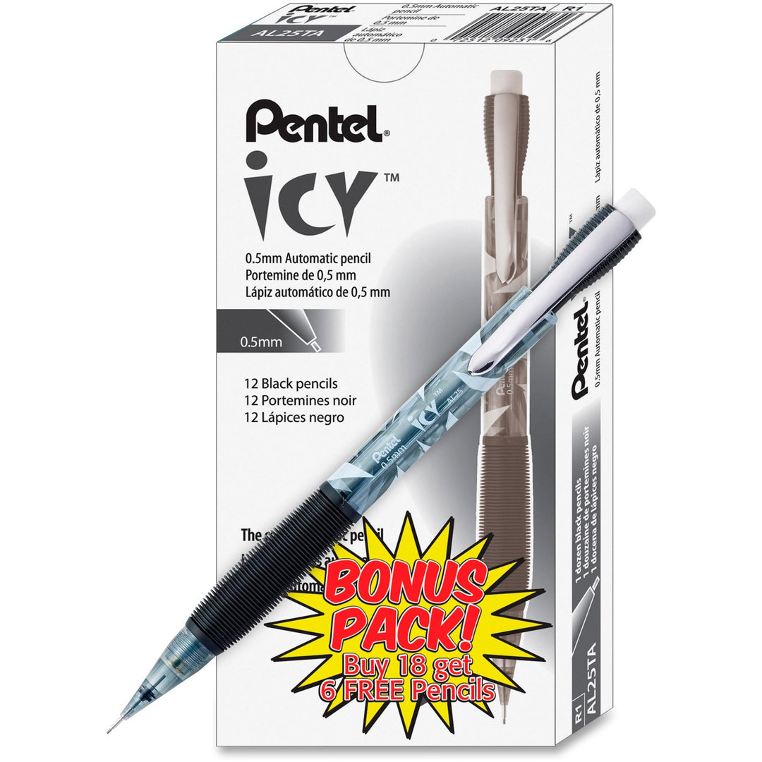 Image of Pentel® Icy Mechanical Pencil Value Pack, 0.5 mm, HB (#2), Black Lead, Translucent Ice/Black Barrel, 24/Pack