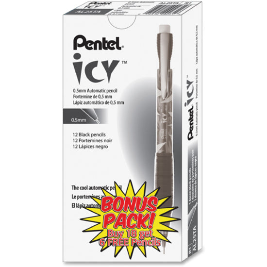 Image of Pentel® Icy Mechanical Pencil Value Pack, 0.5 mm, HB (#2), Black Lead, Translucent Ice/Black Barrel, 24/Pack