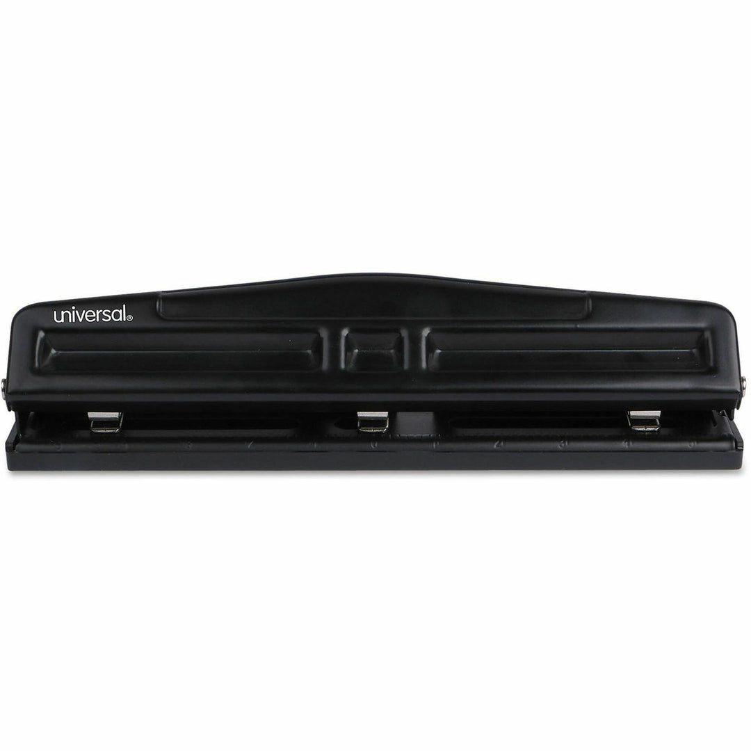 Image of Universal® 12-Sheet Deluxe Two- And Three-Hole Adjustable Punch, 9/32" Holes, Black