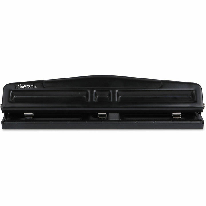 Image of Universal® 12-Sheet Deluxe Two- And Three-Hole Adjustable Punch, 9/32" Holes, Black