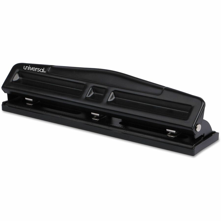 Image of Universal UNV-74323 Deluxe Hole Punch, 3 Punch Head(s), 12 Sheet, 9/32" Punch Size, Round Shape, Black, 1 Each