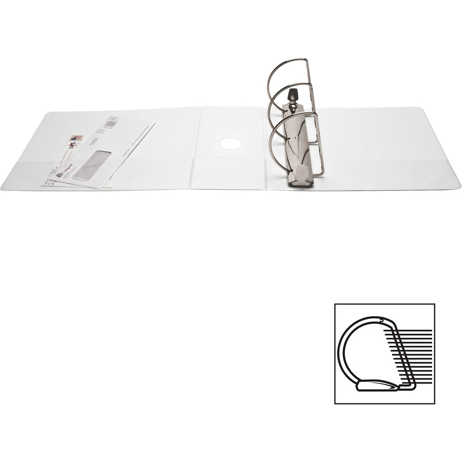 Image of Business Source D-Ring Binder, w/Pockets, 5" Cap, 8-1/2"x11", White