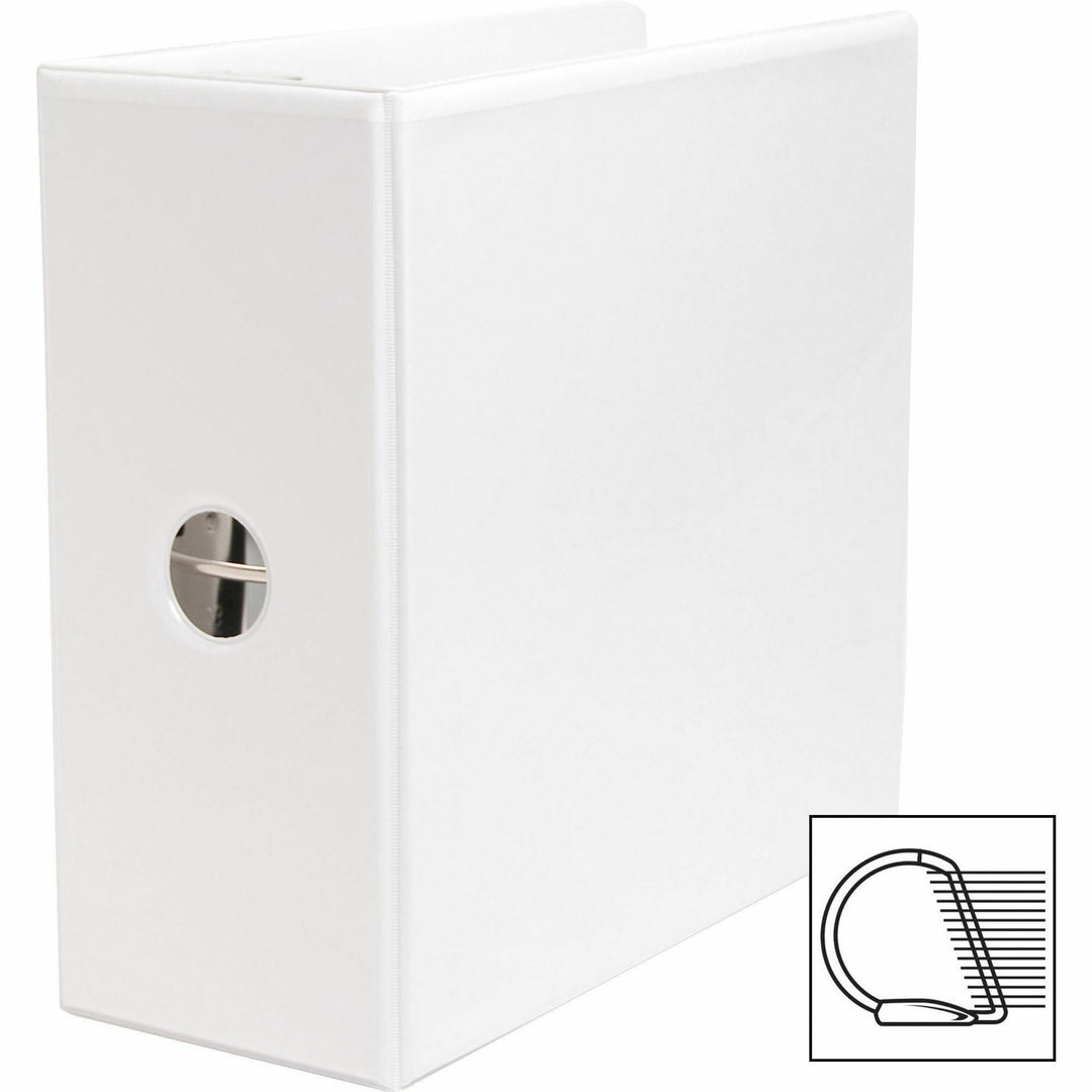 Image of Business Source D-Ring Binder, w/Pockets, 5" Cap, 8-1/2"x11", White