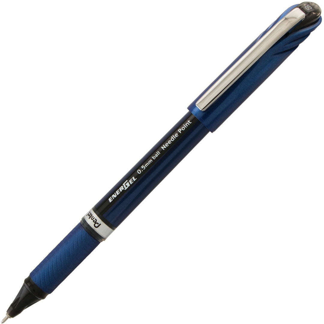 Image of Pentel® EnerGel NV Gel Pen, Stick, Fine 0.5 mm, Black Ink, Blue/Black Barrel, Dozen