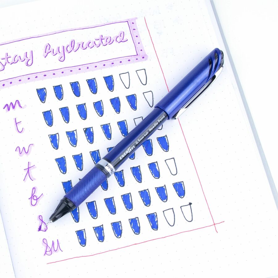 Image of Pentel® EnerGel NV Gel Pen, Stick, Fine 0.5 mm, Black Ink, Blue/Black Barrel, Dozen