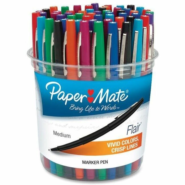 Image of Paper Mate 4651 Flair, 0.7 mm Pen Point, Black, Purple, Blue, Red, Green, Orange, Magenta, Turquoise, Lime Ink, Water Based, 48 / Box