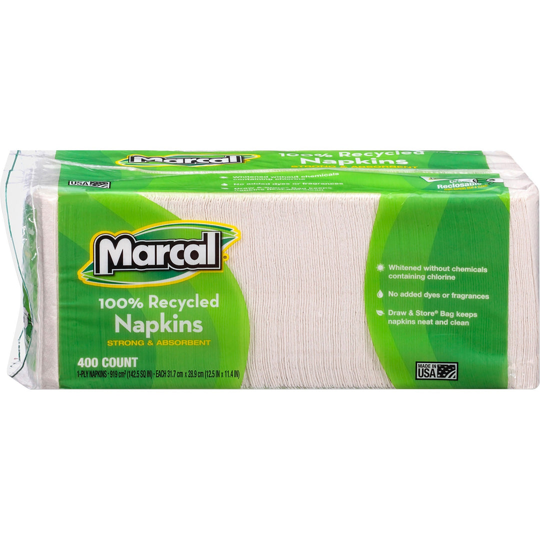 Image of Marcal 6506 100% Recycled Luncheon Napkins, 1 Ply, 12.50" W x 11.40" Length, White, Paper, 400 / Pack