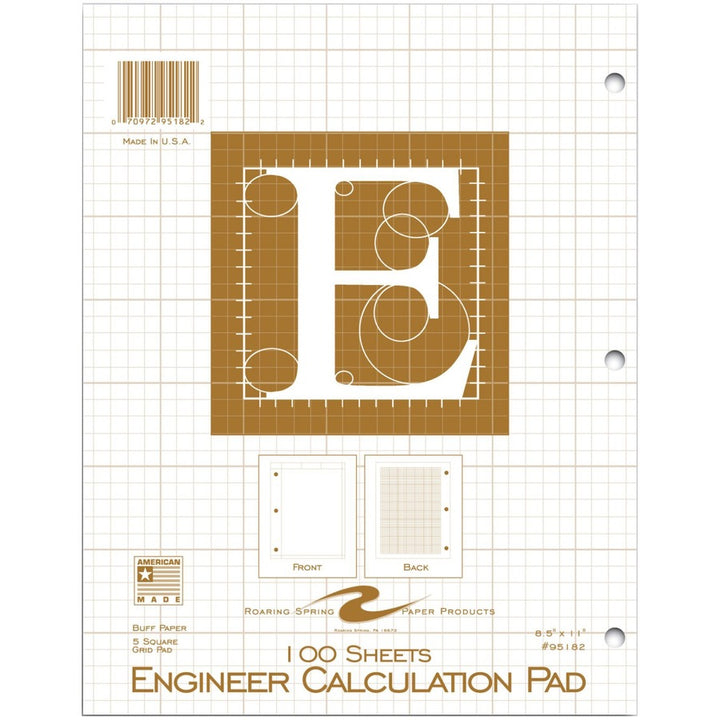 Image of Roaring Spring® Engineer Calculation Pad, 100 Sheet, 8-1/2"x11"x3/10", Buff