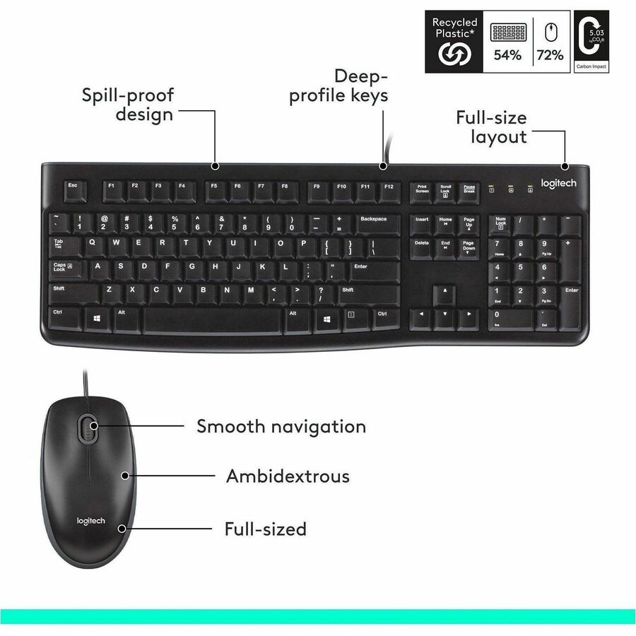 Image of Logitech® Mk120 Wired Keyboard + Mouse Combo, Usb 2.0, Black