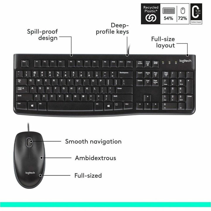 Image of Logitech® Mk120 Wired Keyboard + Mouse Combo, Usb 2.0, Black