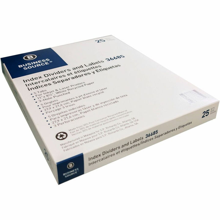 Image of Business Source Index Dividers, 3HP, 5-Tab, 25 ST/BX, 11"x8-1/2", White