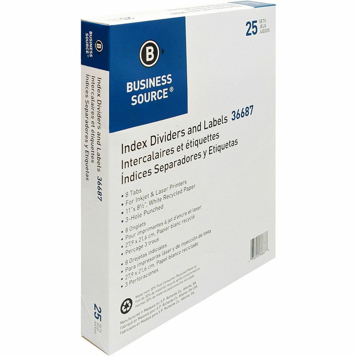 Image of Business Source Index Dividers, 3HP, 8-Tab, 25 ST/BX, 11"x8-1/2", White