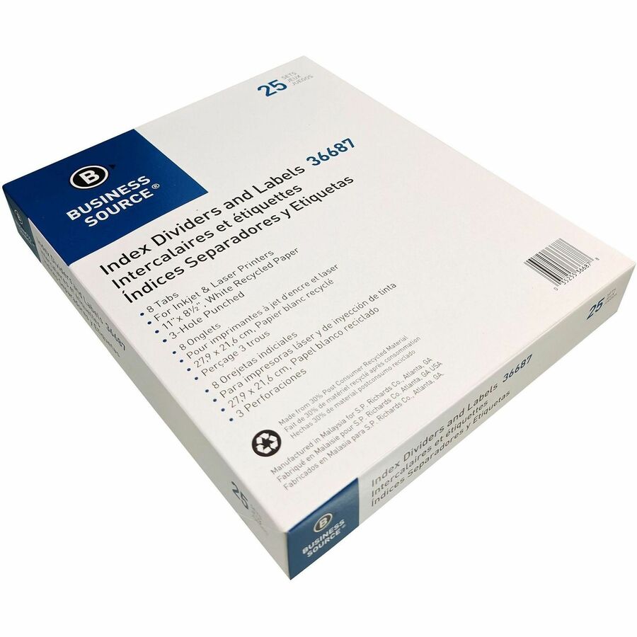Image of Business Source Index Dividers, 3HP, 8-Tab, 25 ST/BX, 11"x8-1/2", White