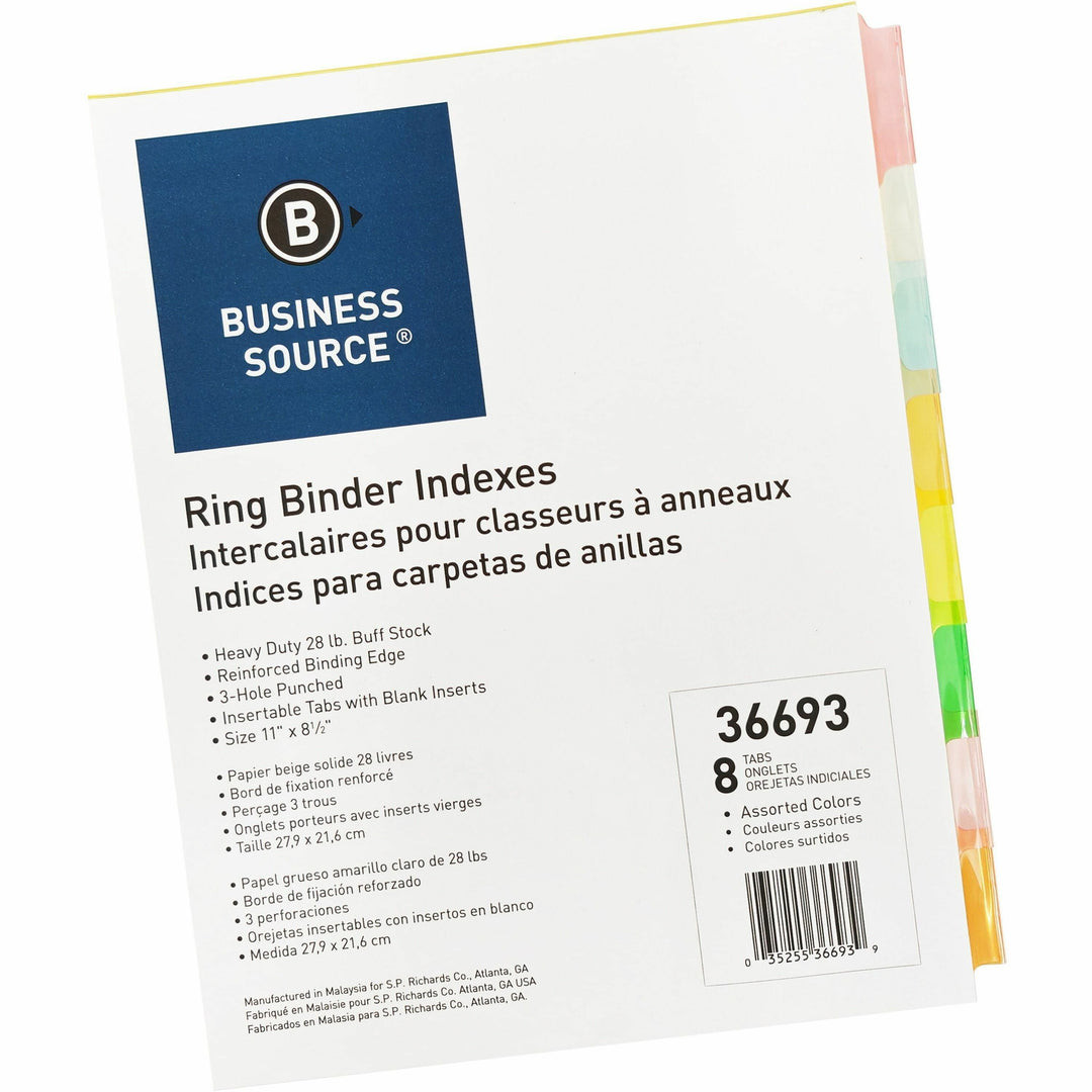 Image of Business Source Ring Binder Indexes,1-1/2" Tabs,11"x8-1/2",8 Tabs/Set,MI
