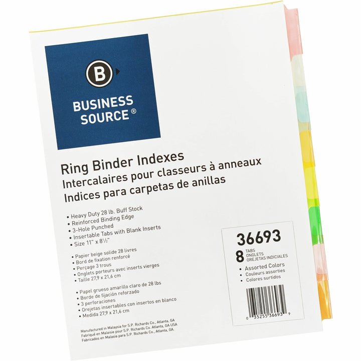 Image of Business Source Ring Binder Indexes,1-1/2" Tabs,11"x8-1/2",8 Tabs/Set,MI
