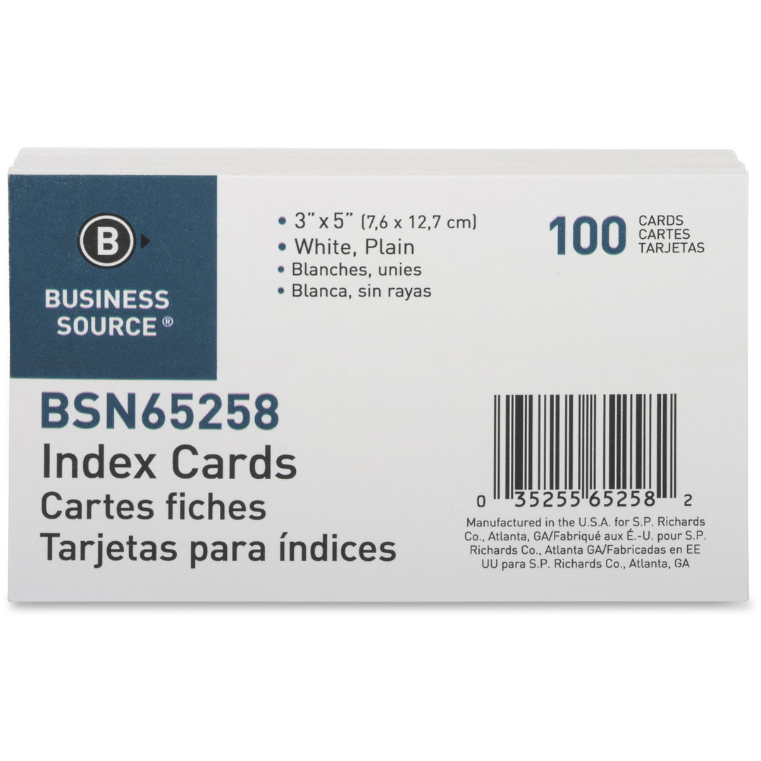 Image of Business Source Index Cards, Plain, 90lb., 3"x5", 100/PK, White