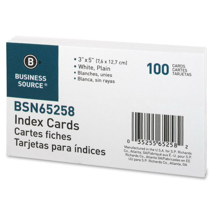 Image of Business Source Index Cards, Plain, 90lb., 3"x5", 100/PK, White