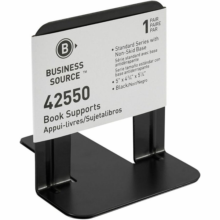 Image of Business Source Bookends, Standard, Steel, 4-3/4"x5-1/4"x5", Black