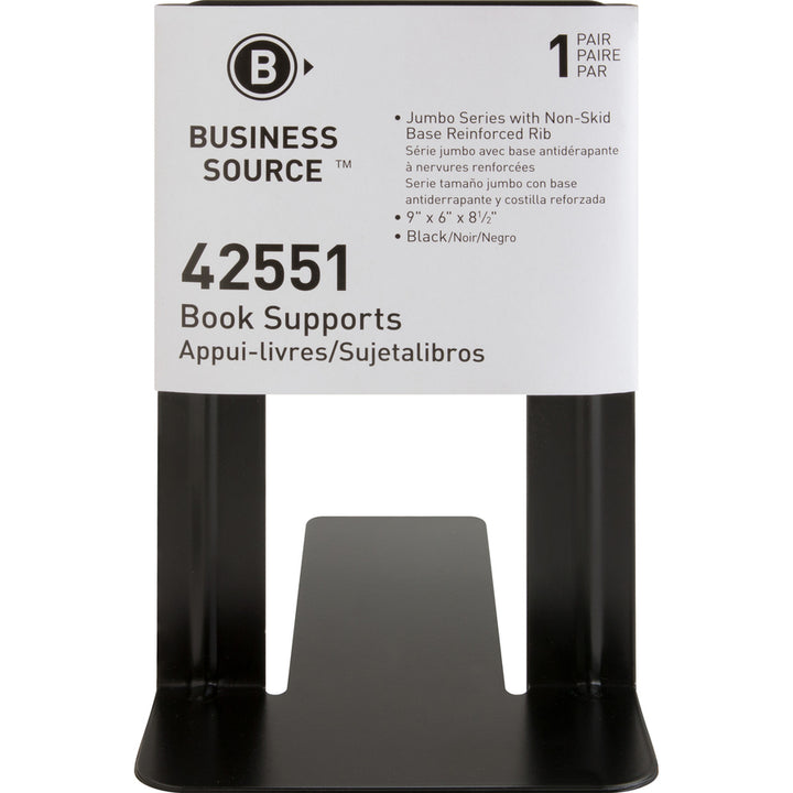 Image of Business Source Bookends, Jumbo, Steel, 6"x8-1/2"x9", Black
