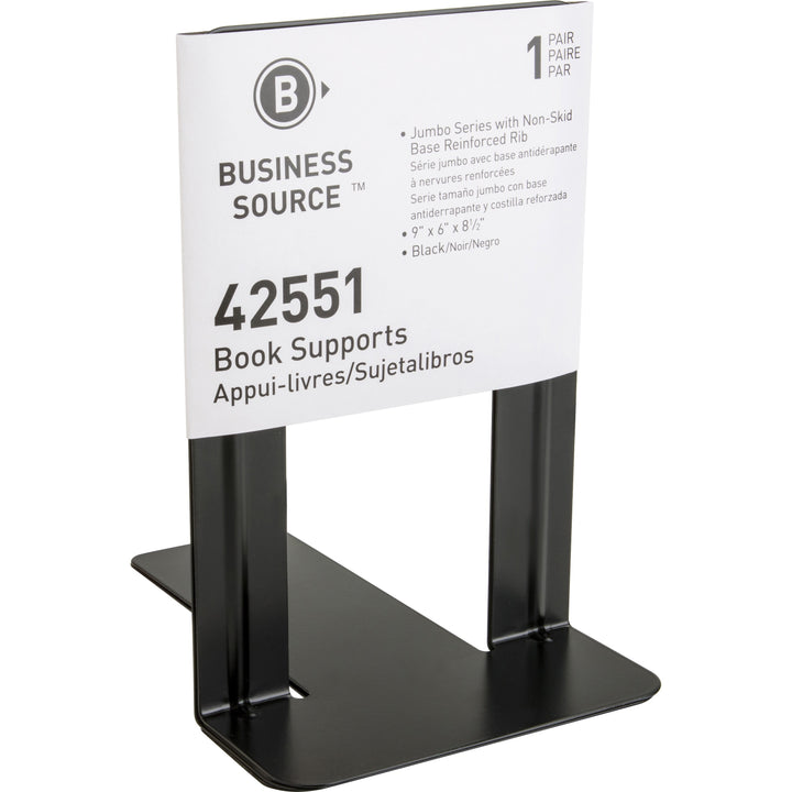 Image of Business Source Bookends, Jumbo, Steel, 6"x8-1/2"x9", Black