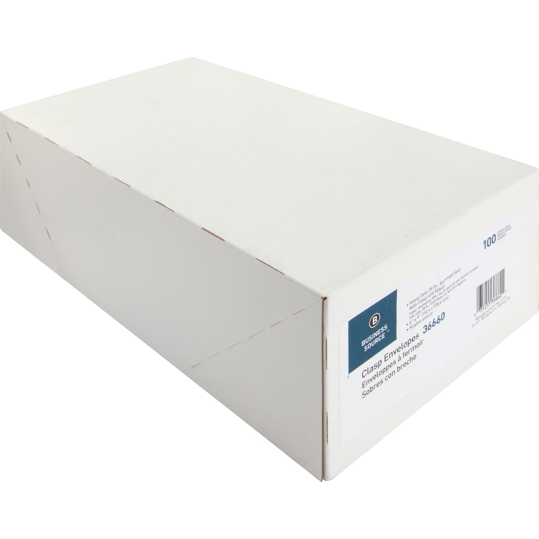 Image of Business Source Clasp Envelopes, 28 lb., 6"x9", 100/BX, Brown Kraft